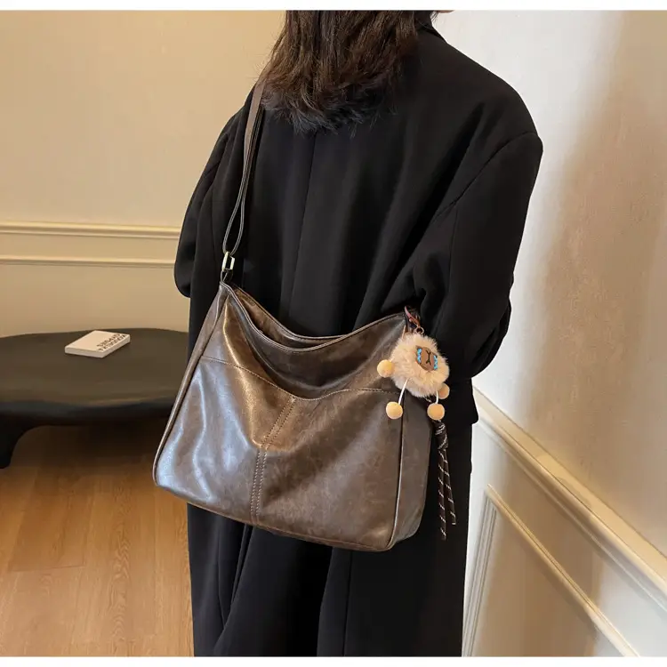 Women's Retro Brown Tote Bag with Crossbody Strap — feature 13