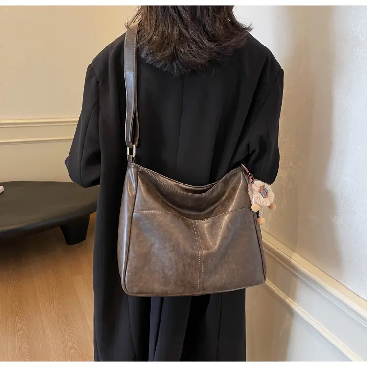 Women's Retro Brown Tote Bag with Crossbody Strap — feature 14