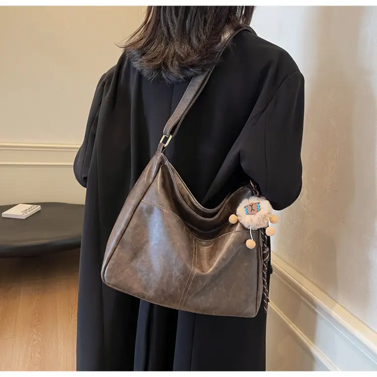 Women's Retro Brown Tote Bag with Crossbody Strap — feature 15