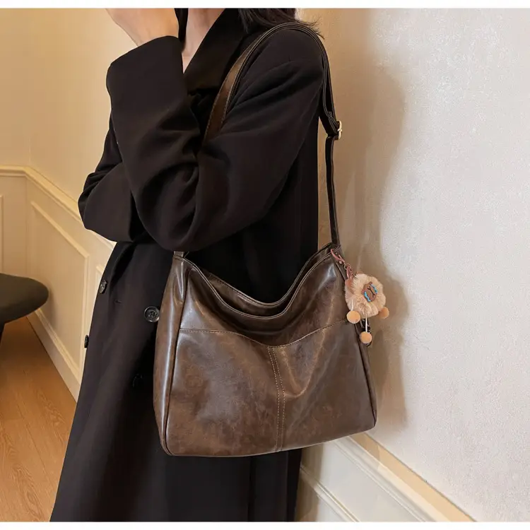 Women's Retro Brown Tote Bag with Crossbody Strap — feature 16