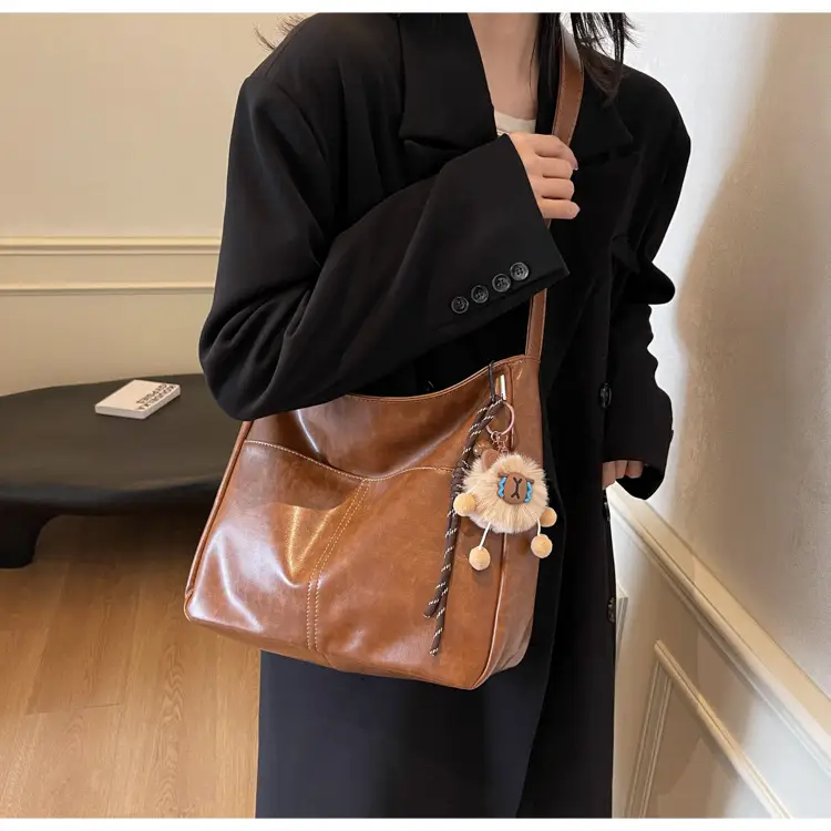 Women's Retro Brown Tote Bag with Crossbody Strap — feature 17
