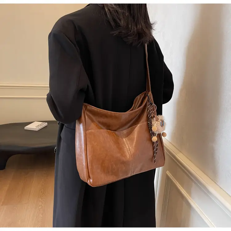 Women's Retro Brown Tote Bag with Crossbody Strap — feature 18