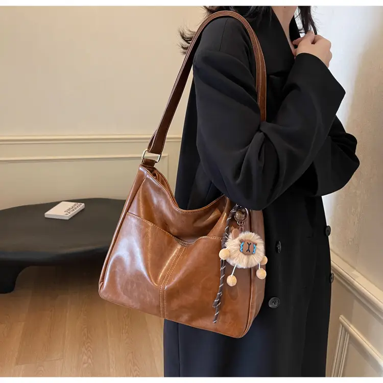 Women's Retro Brown Tote Bag with Crossbody Strap — feature 19