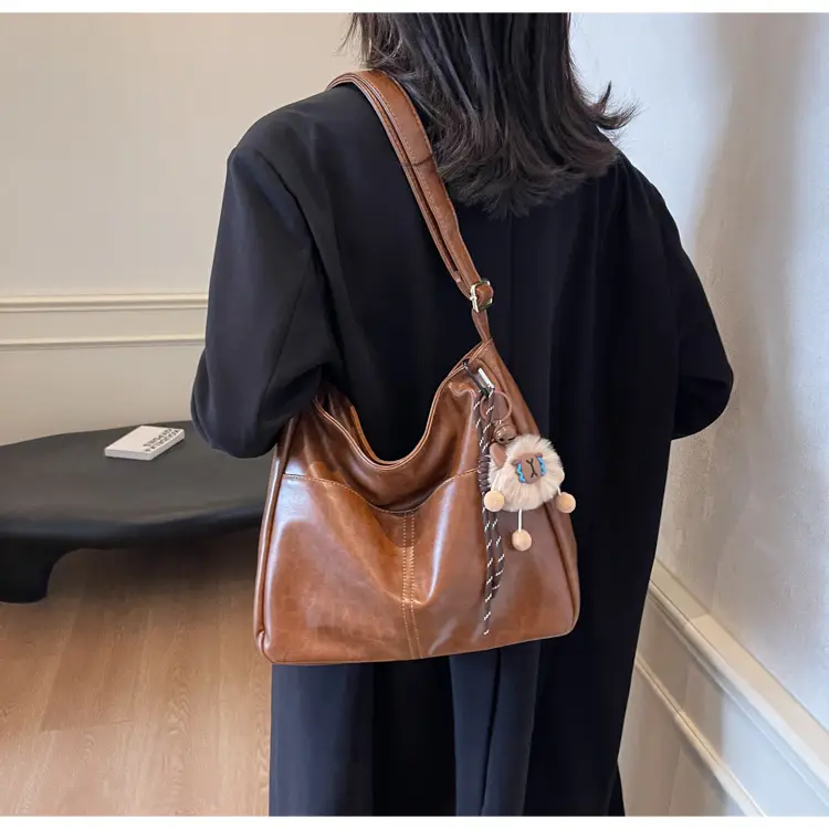 Women's Retro Brown Tote Bag with Crossbody Strap — feature 20