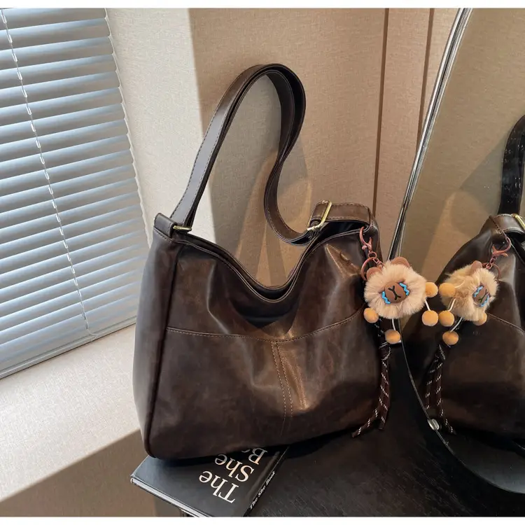 Women's Retro Brown Tote Bag with Crossbody Strap — feature 22