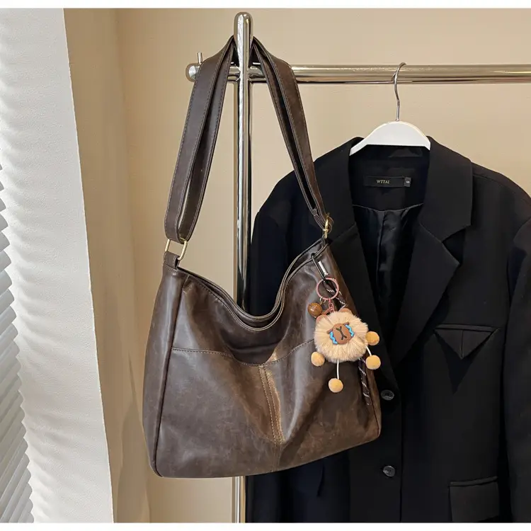 Women's Retro Brown Tote Bag with Crossbody Strap — feature 23