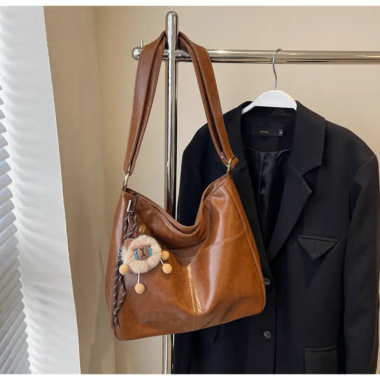 Women's Retro Brown Tote Bag with Crossbody Strap — feature 26