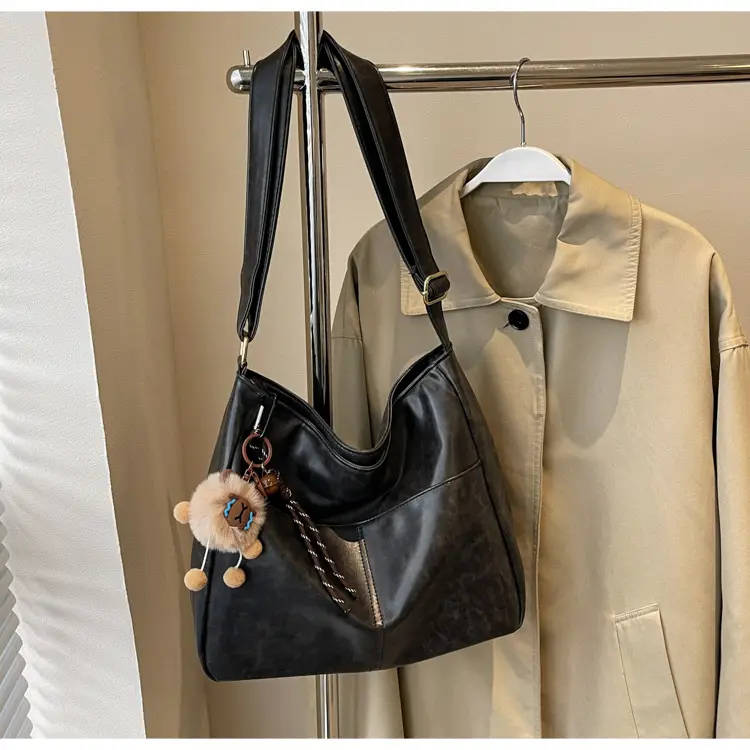 Women's Retro Brown Tote Bag with Crossbody Strap — feature 29