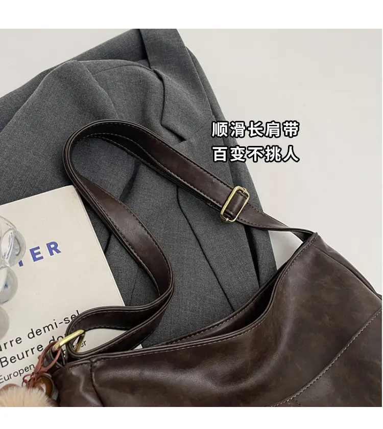 Women's Retro Brown Tote Bag with Crossbody Strap — feature 3