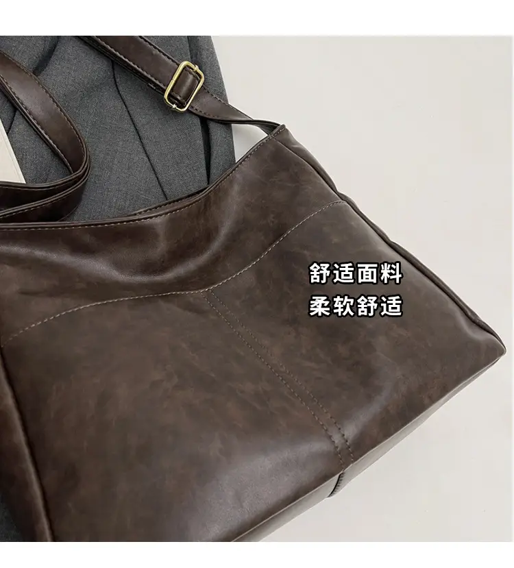 Women's Retro Brown Tote Bag with Crossbody Strap — feature 6