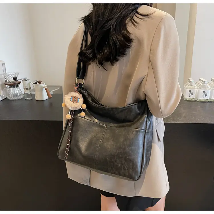 Women's Retro Brown Tote Bag with Crossbody Strap — feature 9