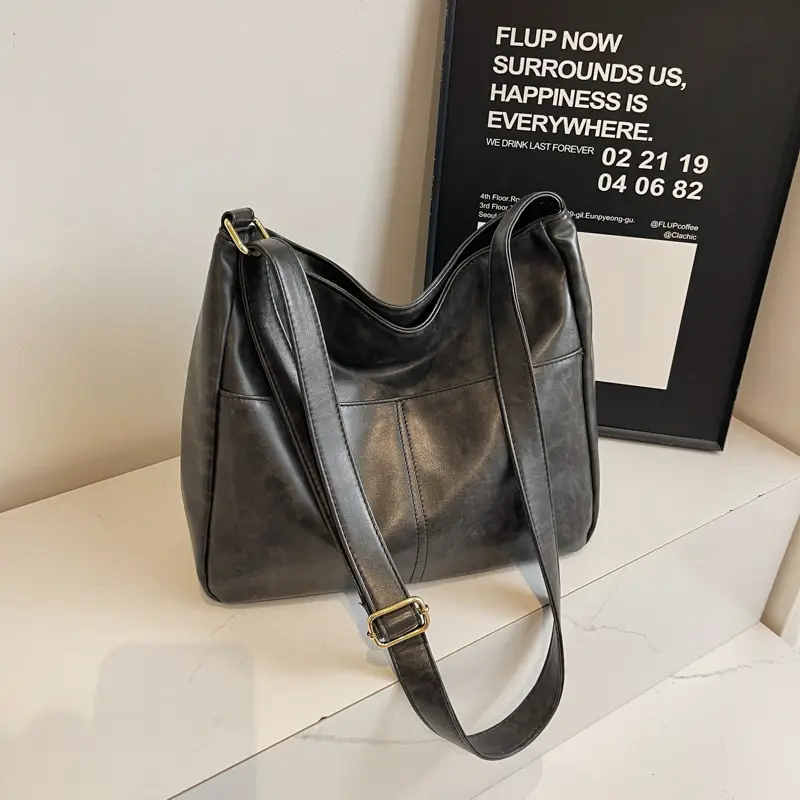 Women's Retro Brown Tote Bag with Crossbody Strap - Image 4