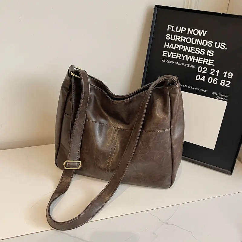 Women's Retro Brown Tote Bag with Crossbody Strap - Image 5