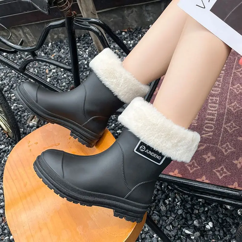Rain Boots Women's Rubber Shoes Women's Adult Fashion Kitchen Work Non-Slip fleece-lined Rain Boots New Style Waterproof Shoes with Soft Sole - Image 11
