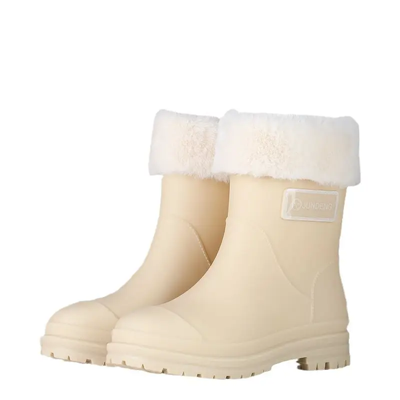 Rain Boots Women's Rubber Shoes Women's Adult Fashion Kitchen Work Non-Slip fleece-lined Rain Boots New Style Waterproof Shoes with Soft Sole - Image 13