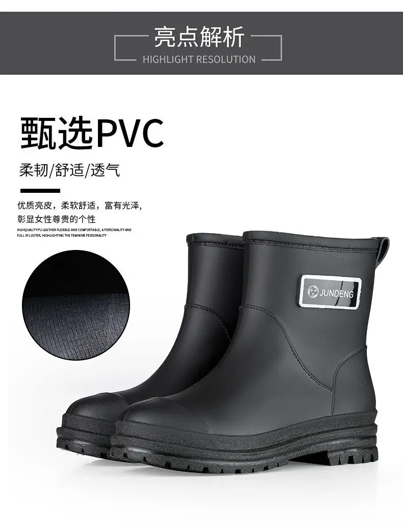 Rain Boots Women's Rubber Shoes Women's Adult Fashion Kitchen Work Non-Slip fleece-lined Rain Boots New Style Waterproof Shoes with Soft Sole — feature 10