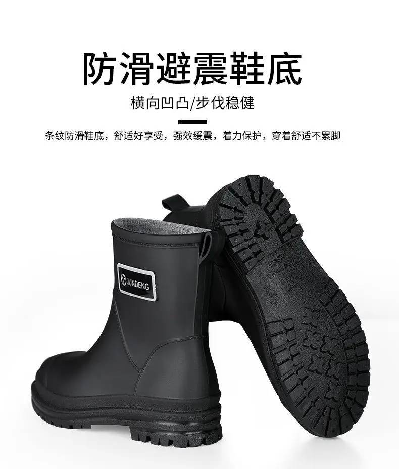 Rain Boots Women's Rubber Shoes Women's Adult Fashion Kitchen Work Non-Slip fleece-lined Rain Boots New Style Waterproof Shoes with Soft Sole — feature 11