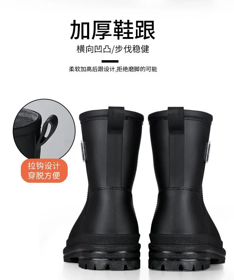 Rain Boots Women's Rubber Shoes Women's Adult Fashion Kitchen Work Non-Slip fleece-lined Rain Boots New Style Waterproof Shoes with Soft Sole — feature 12