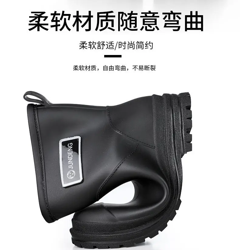 Rain Boots Women's Rubber Shoes Women's Adult Fashion Kitchen Work Non-Slip fleece-lined Rain Boots New Style Waterproof Shoes with Soft Sole — feature 13