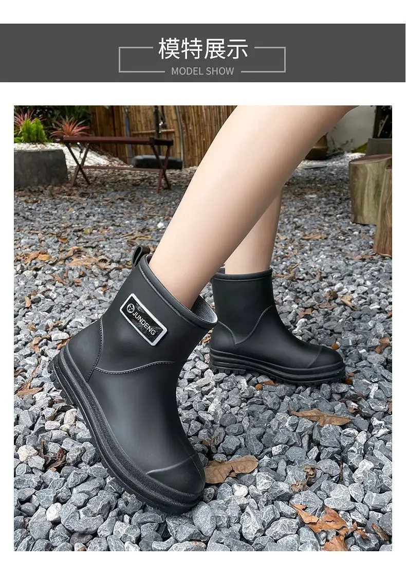 Rain Boots Women's Rubber Shoes Women's Adult Fashion Kitchen Work Non-Slip fleece-lined Rain Boots New Style Waterproof Shoes with Soft Sole — feature 15