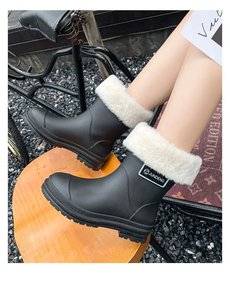 Rain Boots Women's Rubber Shoes Women's Adult Fashion Kitchen Work Non-Slip fleece-lined Rain Boots New Style Waterproof Shoes with Soft Sole — feature 16