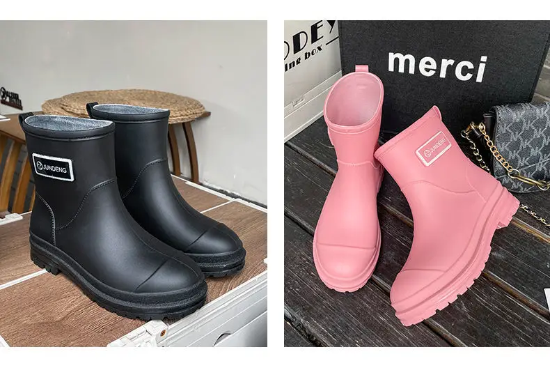 Rain Boots Women's Rubber Shoes Women's Adult Fashion Kitchen Work Non-Slip fleece-lined Rain Boots New Style Waterproof Shoes with Soft Sole — feature 17