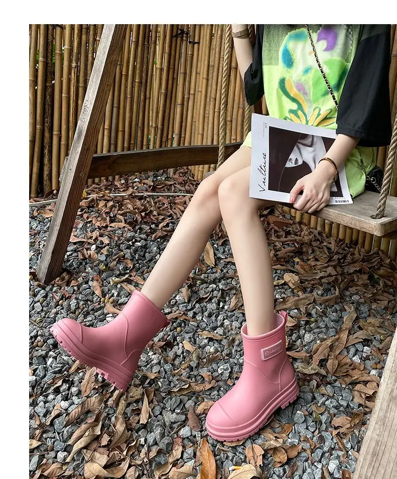 Rain Boots Women's Rubber Shoes Women's Adult Fashion Kitchen Work Non-Slip fleece-lined Rain Boots New Style Waterproof Shoes with Soft Sole — feature 18