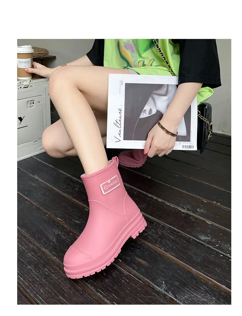 Rain Boots Women's Rubber Shoes Women's Adult Fashion Kitchen Work Non-Slip fleece-lined Rain Boots New Style Waterproof Shoes with Soft Sole — feature 19