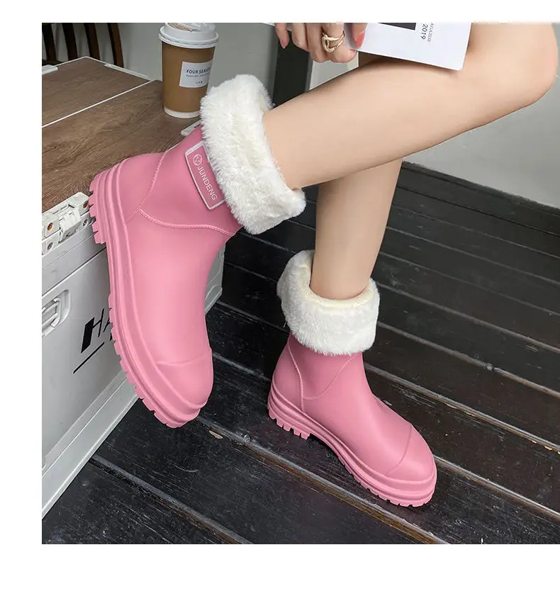 Rain Boots Women's Rubber Shoes Women's Adult Fashion Kitchen Work Non-Slip fleece-lined Rain Boots New Style Waterproof Shoes with Soft Sole — feature 20