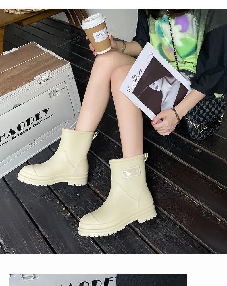 Rain Boots Women's Rubber Shoes Women's Adult Fashion Kitchen Work Non-Slip fleece-lined Rain Boots New Style Waterproof Shoes with Soft Sole — feature 21