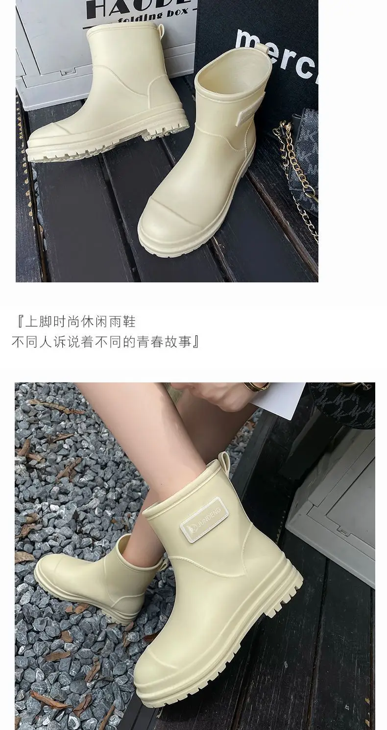 Rain Boots Women's Rubber Shoes Women's Adult Fashion Kitchen Work Non-Slip fleece-lined Rain Boots New Style Waterproof Shoes with Soft Sole — feature 22