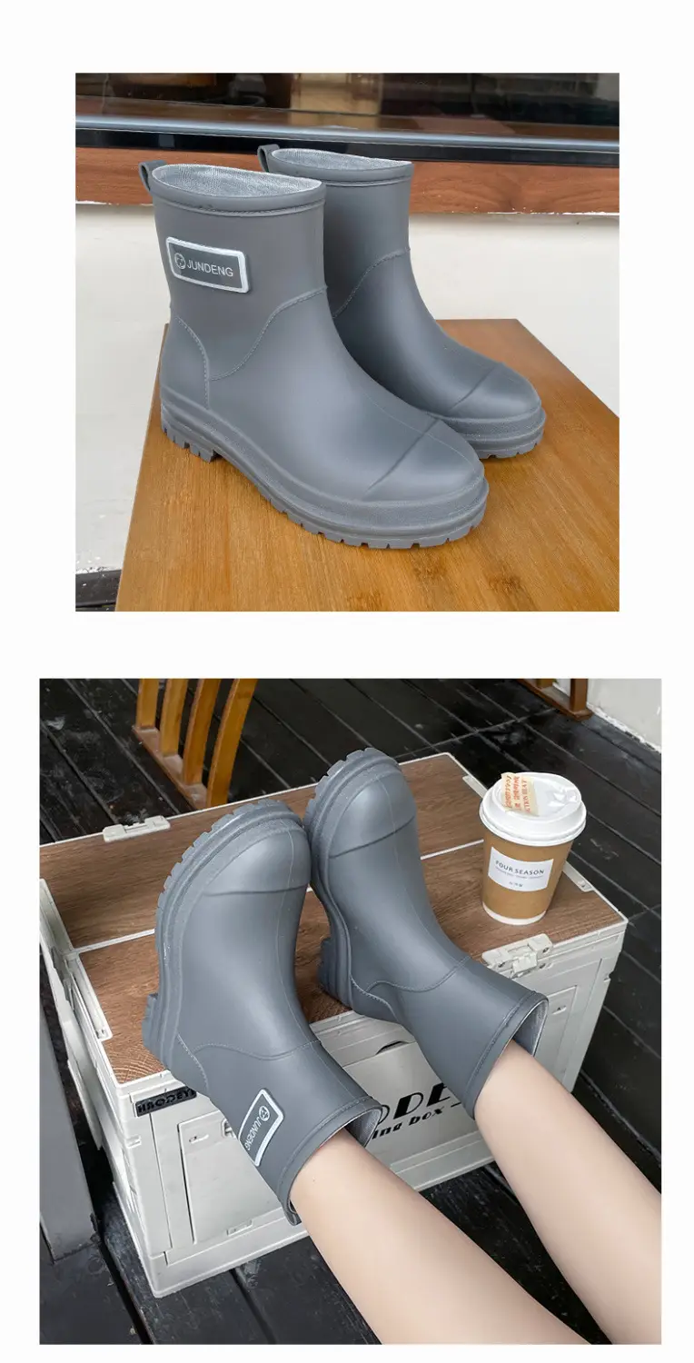 Rain Boots Women's Rubber Shoes Women's Adult Fashion Kitchen Work Non-Slip fleece-lined Rain Boots New Style Waterproof Shoes with Soft Sole — feature 23
