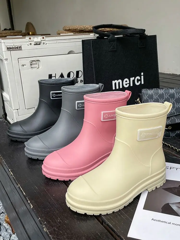 Rain Boots Women's Rubber Shoes Women's Adult Fashion Kitchen Work Non-Slip fleece-lined Rain Boots New Style Waterproof Shoes with Soft Sole — feature 28