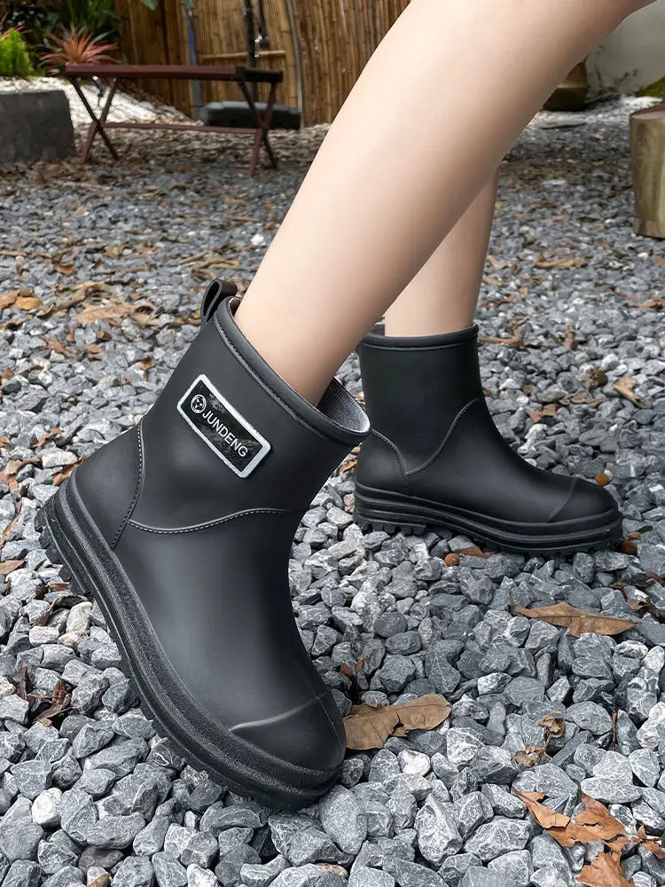 Rain Boots Women's Rubber Shoes Women's Adult Fashion Kitchen Work Non-Slip fleece-lined Rain Boots New Style Waterproof Shoes with Soft Sole — feature 29
