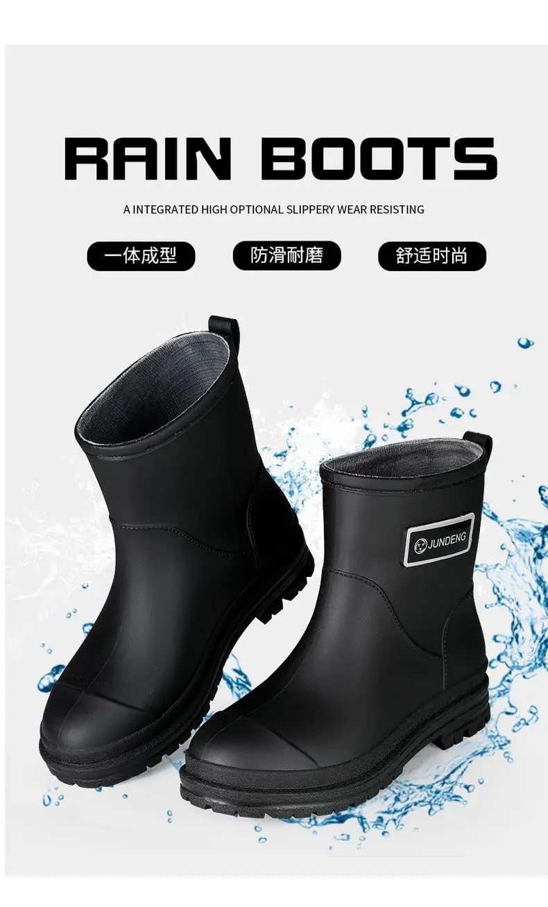 Rain Boots Women's Rubber Shoes Women's Adult Fashion Kitchen Work Non-Slip fleece-lined Rain Boots New Style Waterproof Shoes with Soft Sole — feature 3