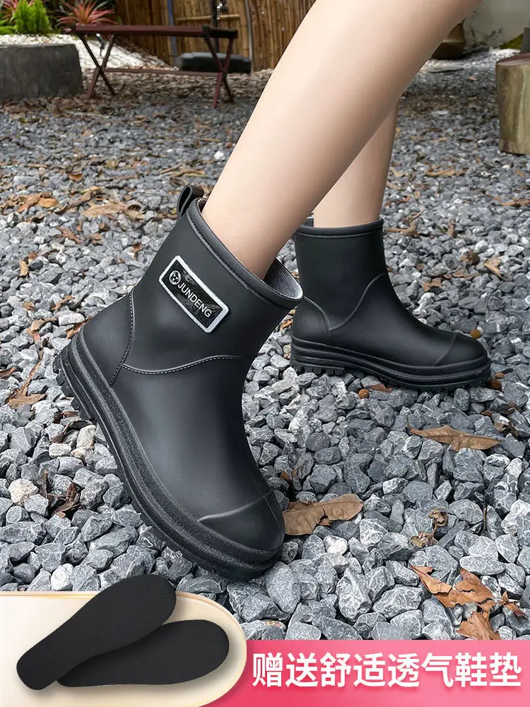 Rain Boots Women's Rubber Shoes Women's Adult Fashion Kitchen Work Non-Slip fleece-lined Rain Boots New Style Waterproof Shoes with Soft Sole — feature 30