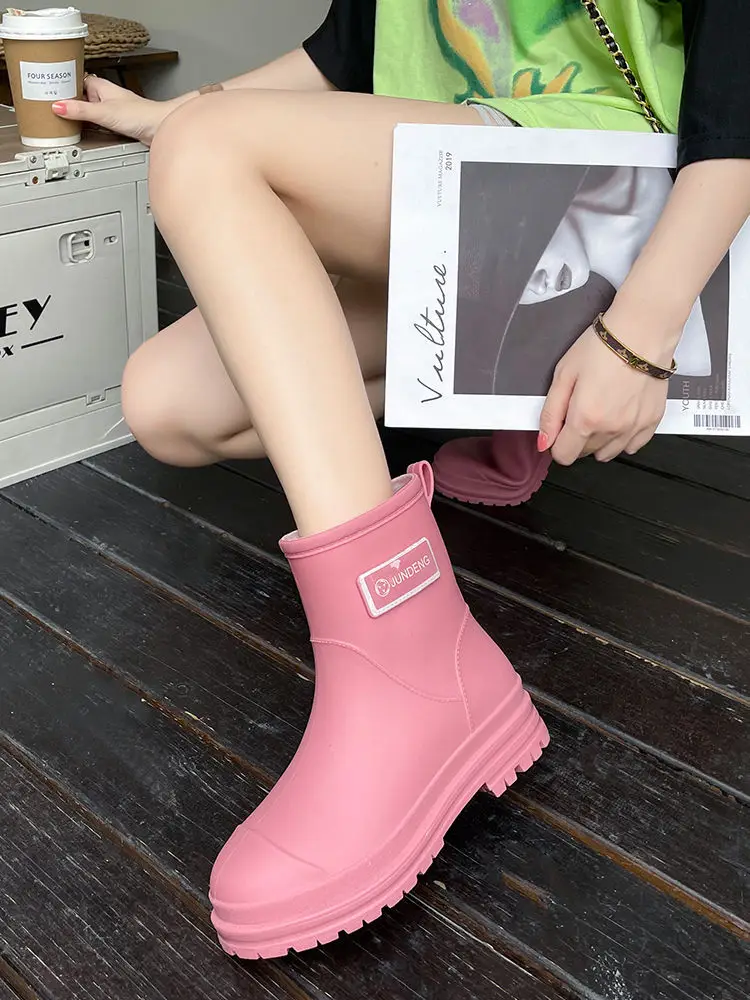 Rain Boots Women's Rubber Shoes Women's Adult Fashion Kitchen Work Non-Slip fleece-lined Rain Boots New Style Waterproof Shoes with Soft Sole — feature 32