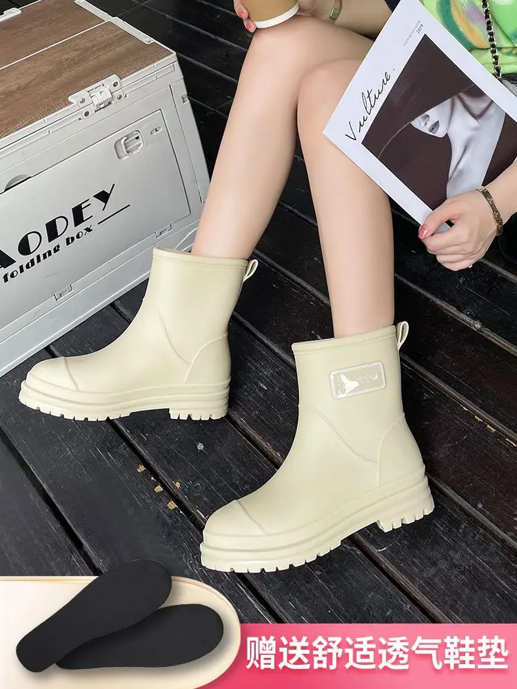 Rain Boots Women's Rubber Shoes Women's Adult Fashion Kitchen Work Non-Slip fleece-lined Rain Boots New Style Waterproof Shoes with Soft Sole — feature 33