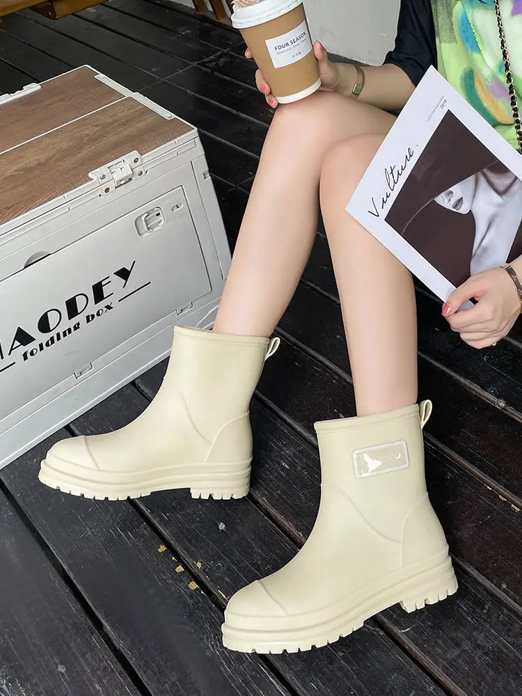 Rain Boots Women's Rubber Shoes Women's Adult Fashion Kitchen Work Non-Slip fleece-lined Rain Boots New Style Waterproof Shoes with Soft Sole — feature 34