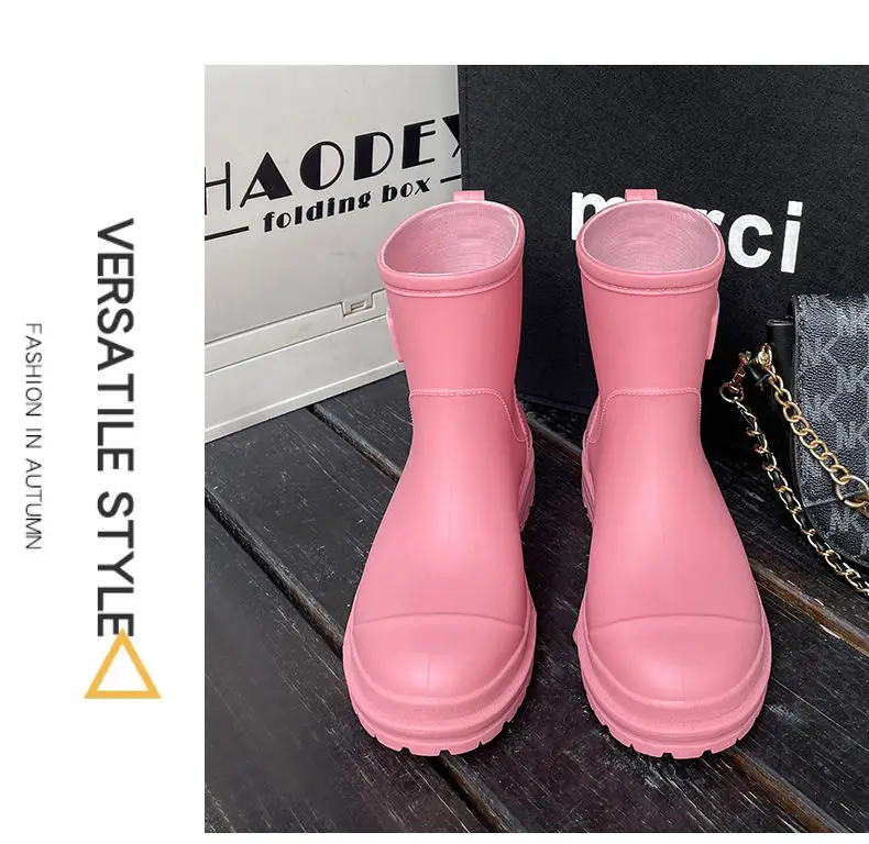 Rain Boots Women's Rubber Shoes Women's Adult Fashion Kitchen Work Non-Slip fleece-lined Rain Boots New Style Waterproof Shoes with Soft Sole — feature 4