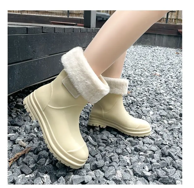 Rain Boots Women's Rubber Shoes Women's Adult Fashion Kitchen Work Non-Slip fleece-lined Rain Boots New Style Waterproof Shoes with Soft Sole — feature 5