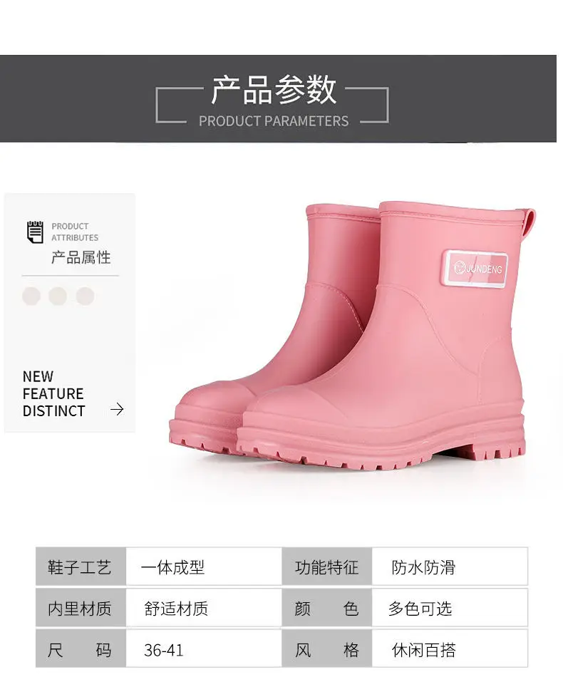 Rain Boots Women's Rubber Shoes Women's Adult Fashion Kitchen Work Non-Slip fleece-lined Rain Boots New Style Waterproof Shoes with Soft Sole — feature 6