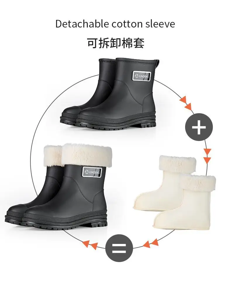 Rain Boots Women's Rubber Shoes Women's Adult Fashion Kitchen Work Non-Slip fleece-lined Rain Boots New Style Waterproof Shoes with Soft Sole — feature 9