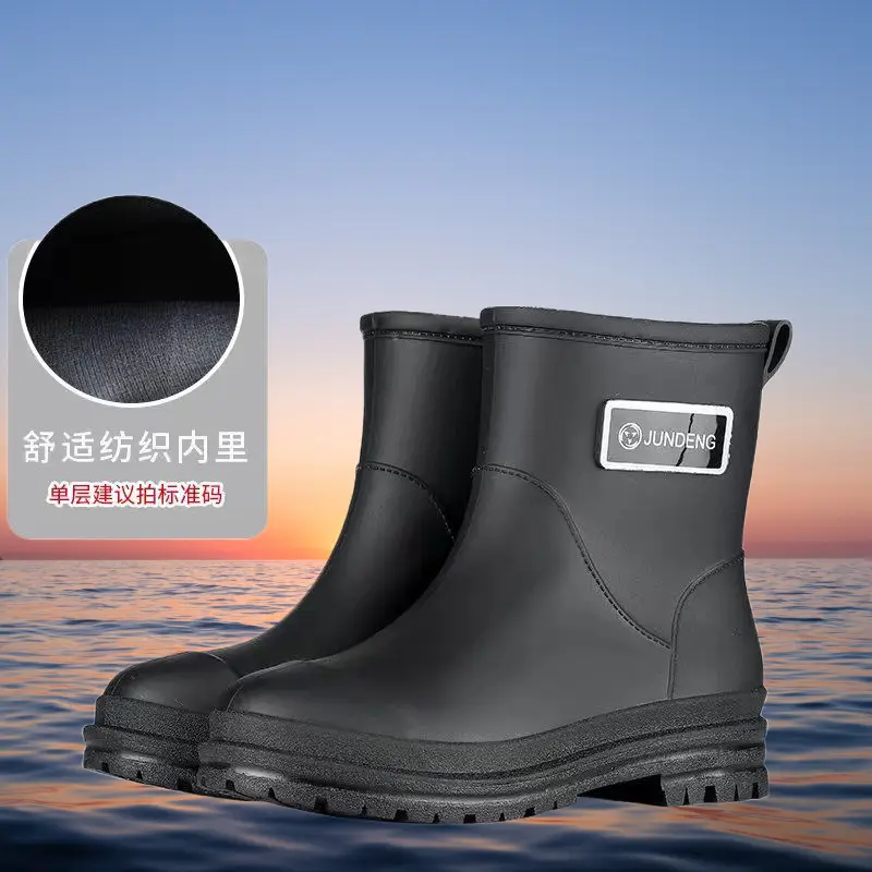 Rain Boots Women's Rubber Shoes Women's Adult Fashion Kitchen Work Non-Slip fleece-lined Rain Boots New Style Waterproof Shoes with Soft Sole - Image 2