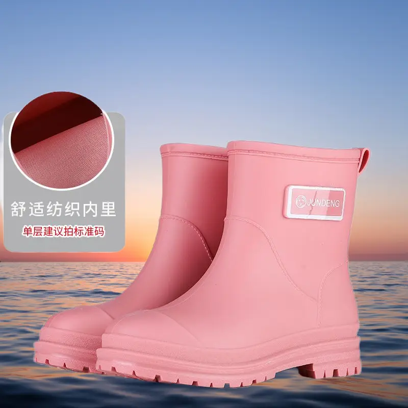 Rain Boots Women's Rubber Shoes Women's Adult Fashion Kitchen Work Non-Slip fleece-lined Rain Boots New Style Waterproof Shoes with Soft Sole - Image 4