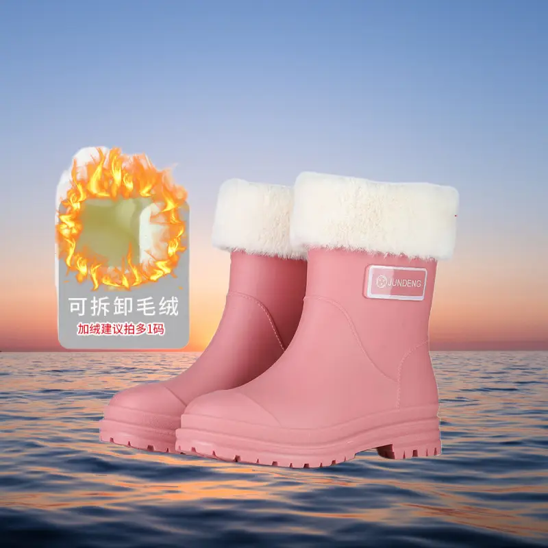 Rain Boots Women's Rubber Shoes Women's Adult Fashion Kitchen Work Non-Slip fleece-lined Rain Boots New Style Waterproof Shoes with Soft Sole - Image 8