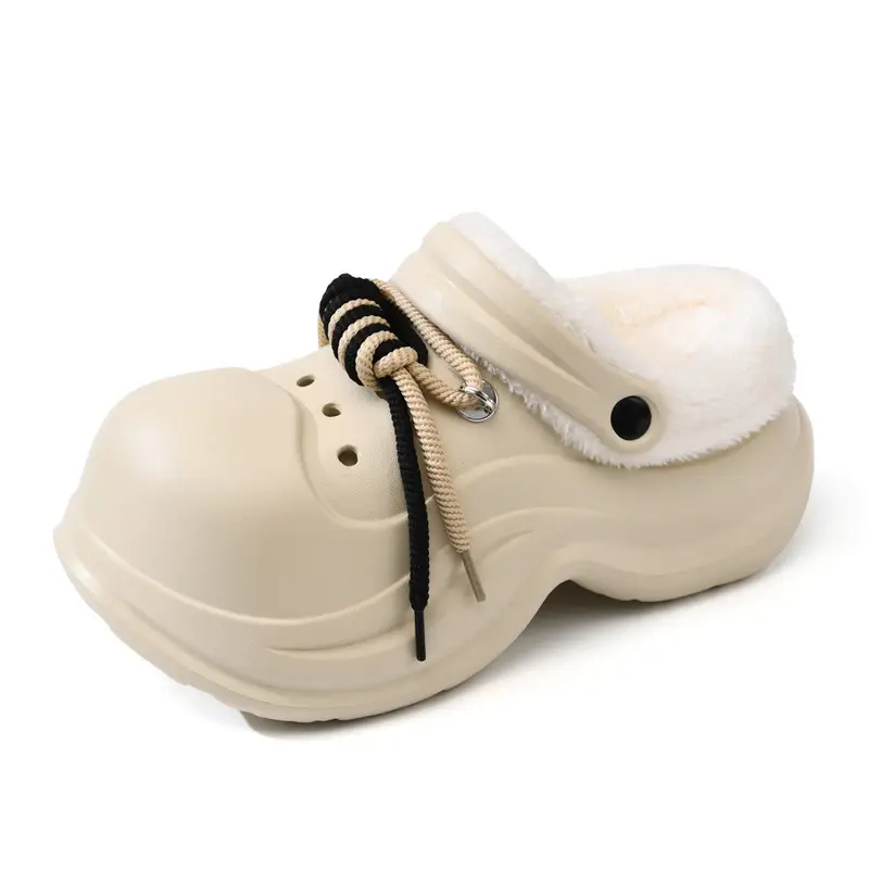 Women's Fleece Lined Cotton Slippers White Thick Strap
