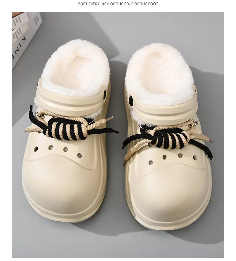 Women's Fleece Lined Cotton Slippers White Thick Strap — feature 10