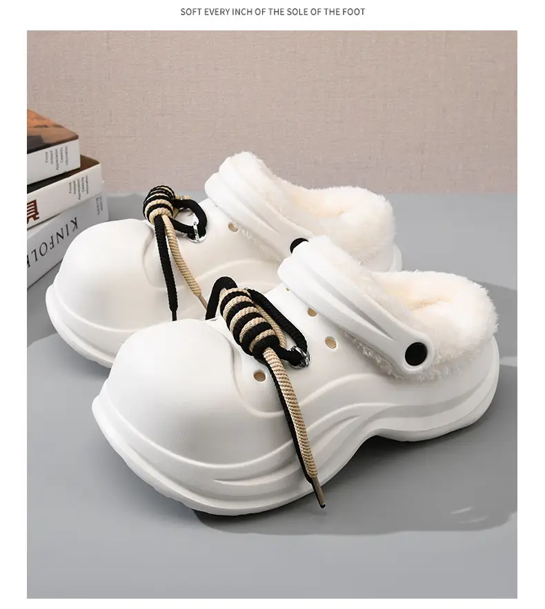 Women's Fleece Lined Cotton Slippers White Thick Strap — feature 12