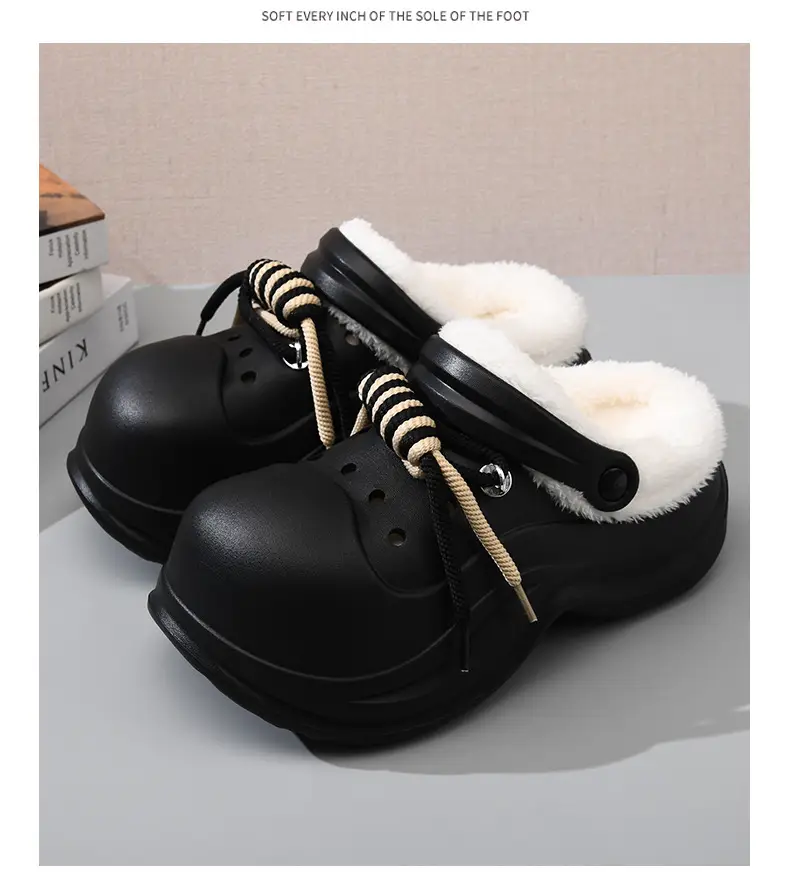 Women's Fleece Lined Cotton Slippers White Thick Strap — feature 15